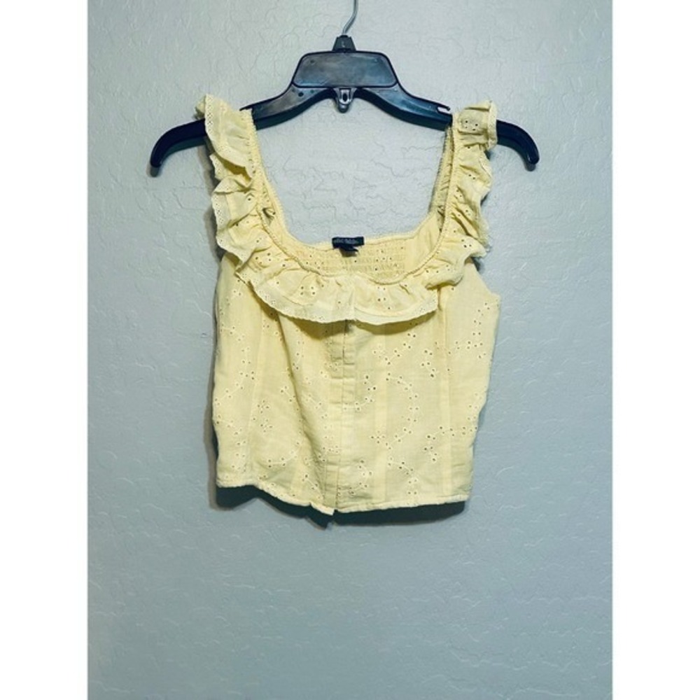 Butter yellow eyelet ruffle bustier cottagecore, garden fairy size medium